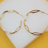 18K Gold Filled Dainty Paperclip Chain Open Hoop Earrings (J208)