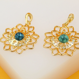 18K Gold Filled Flower Jadeite Stone Charm Pendant