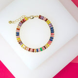 18K Gold Filled Baguette Multi Color CZ Stones Bracelet (I131)