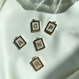 Letter Box WHITE Madre Pearl Pendant With Zirconia Stones (A63)