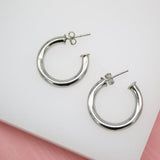 18K Rhodium Filled Thick 4mm Open Hoop Stud Hoops Earrings (J48)(J51)(J71