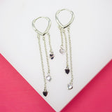 18K Gold Filled Long Dangle Heart Charm Huggies Earrings (L48)