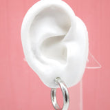 18K Rhodium Filled Thick 4mm Open Hoop Stud Hoops Earrings (J48)(J51)(J71