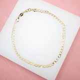 18K Gold Filled 3mm Flat Curb Cuban Bracelet Chain (I263)