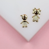 18K Gold Filled Girl & Boy Pendant Charms With Clear Zirconia Stones (A214)