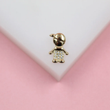 18K Gold Filled Girl & Boy Pendant Charms With Clear Zirconia Stones (A214)