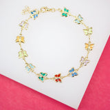 MultiColor CZ Stones Butterfly Charm Bracelet (I161)