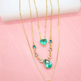 18K Gold Filled Multi Color Tear Drop Gemstone Crystal With A Dainty Box Chain Necklace (G165)
