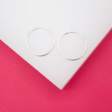 18K Rhodium Filled Slim Endless Hoop Stud Earrings (K105)(K109-110)(K118)