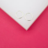 18K Rhodium Filled Slim Endless Hoop Stud Earrings (K105)(K109-110)(K118)