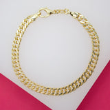 18K Gold Filled 5mm Double Curb Cuban Link Chain Bracelet (I270)