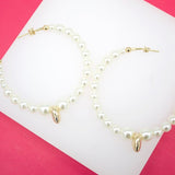 Open Hoop Synthetic Pearl Earrings With Heart Charm (K65-66)