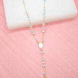 Gold Multi-Color Bead Rosary with Crucifix & Virgin Mary Charm (F255A)
