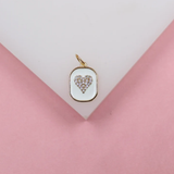 18K Gold Filled Enamel Pendant Charm With Heart Shaped Micro CZ Cubic Zirconia Stones (A237)