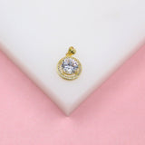 18k Gold Filled Designed Round CZ Medallion Pendant
