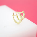 18K Gold Filled Four Leaf Clover Lucky Huggies Pave Earrings With CZ Stones (L198)