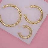 18K Gold Filled Twisted Hoop Stud Earrings | Gold Circle Twisted Hoop | Twisted Open Hoop (J77, J79)