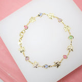 MultiColor CZ Stones With Butterfly Charms Bracelet (I153)