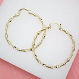 18K Gold Filled Medium Twisted Leverback Hoop Earrings (K136)