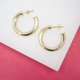 18K Gold Filled 5mm Thick Open Hoop Stud Hoops Earrings (J49)
