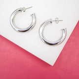 18K Gold Filled 5mm Thick Open Hoop Stud Hoops Earrings (J49)