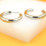 18K Rhodium Filled Push Back Open Hoop Earrings
