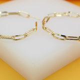 18K Gold Filled Dainty Paperclip Chain Open Hoop Earrings (J208)