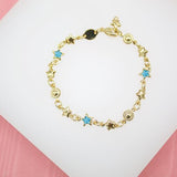 18K Gold Filled Star Charms Bracelet With Blue Star CZ Stones (I154)
