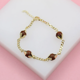 18K Gold Filled Designed Brown aventurine Bead Link Connector Bracelet (I442)