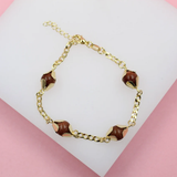 18K Gold Filled Designed Brown aventurine Bead Link Connector Bracelet (I442)