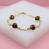 18K Gold Filled Designed Brown aventurine Bead Link Connector Bracelet (I442)