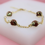 18K Gold Filled Designed Brown aventurine Bead Link Connector Bracelet (I442)