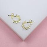 18K Gold Filled Spike Pearl Open Hoops (K269)