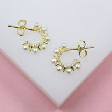 18K Gold Filled Spike Pearl Open Hoops (K269)