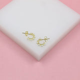 18K Gold Filled Spike Pearl Open Hoops (K269)