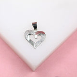 18K Rhodium Filled Designed Heart Pendant With Cz Stones