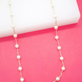 18K Gold Filled Delicate 4mm Synthetic Pearl Paper Clip Necklace (F206)