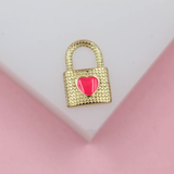 Enamel Colored Heart Textured Lock Pendant