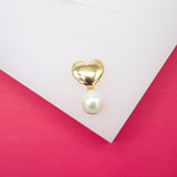 18K Gold Filled Heart Studs With Synthetic Pearl Earrings
