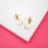 18K Gold Filled Heart Studs With Synthetic Pearl Earrings