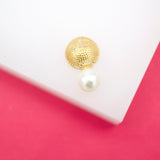 18K Gold Filled Textured Ball Studs With Synthetic Pearl Earrings