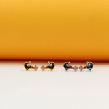 Enamel Black Seal Stud Push Back Earrings For 18K Gold (K270)