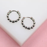 18K Rhodium Filled Beaded Huggies (K253) (L343)