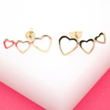 18K Gold Filled Triple Outlined Hearts Stud Earrings