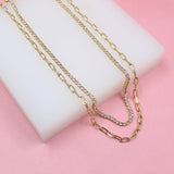 18K Gold Filled Layered Clear Round CZ Stones With Paper Clip Chain Necklace (H3)