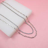 18K Rhodium Filled Layered Clear Round CZ Stones With Paper Clip Chain (H3)