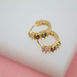 18K Gold Filled Huggies Earrings With Round Multicolor Circle CZ Cubic Zirconia Stones (STYLE P)