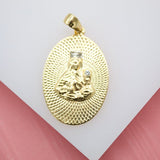 Saint Virgin Mary Oval Pendant with CZ Stone