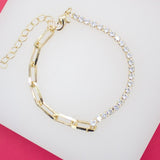 18K Gold Filled Designed 5mm Paper Clip With CZ Stones Bracelet (I4)