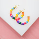 18K Gold Filled Colorful Enamel Open Hoop Stud Earrings (L55)
